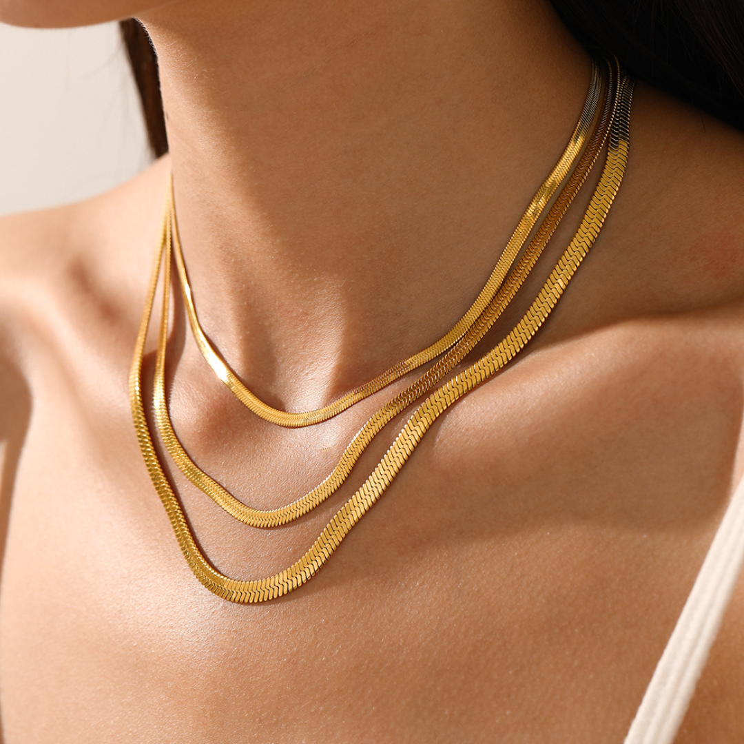 Women’s Snake Chain Necklace – Kendall Herringbone Design