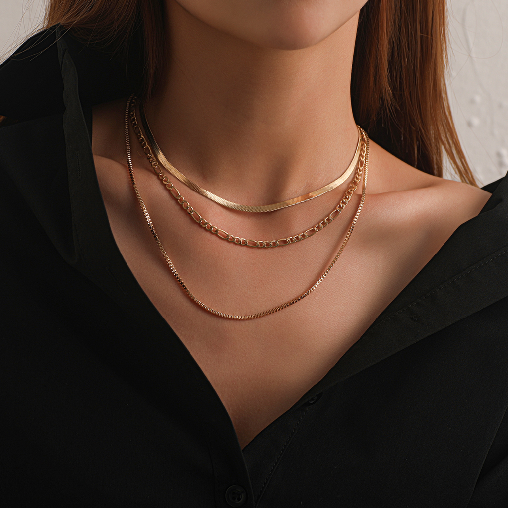 Women’s Layered Necklace – Boho Triple Chain Design